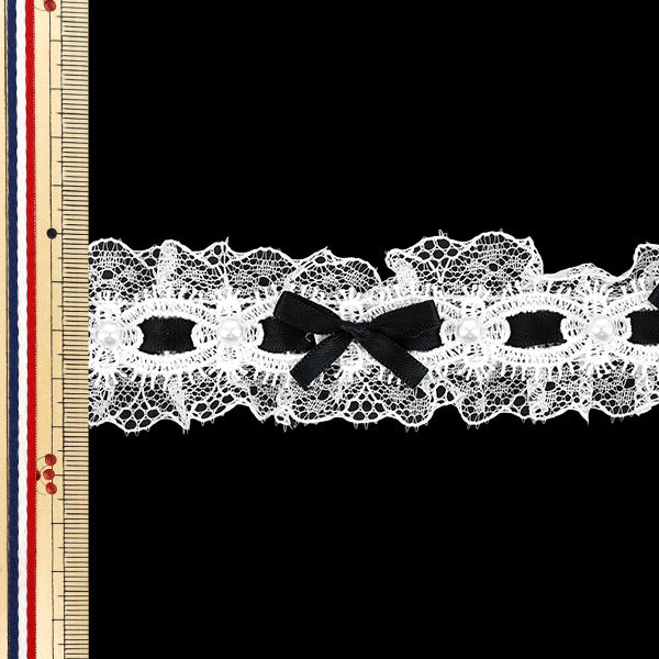 [Quantità da 5] PizzoNastro "Pizzo con volant decorativo larghezza ca. 40 mm nero FR2509"