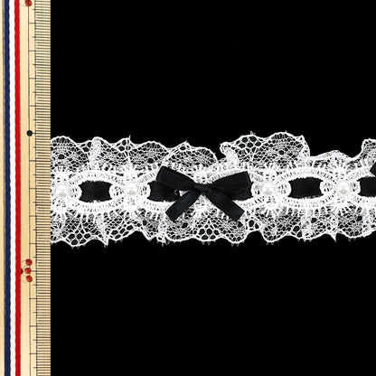 [Quantità da 5] PizzoNastro "Pizzo con volant decorativo larghezza ca. 40 mm nero FR2509"