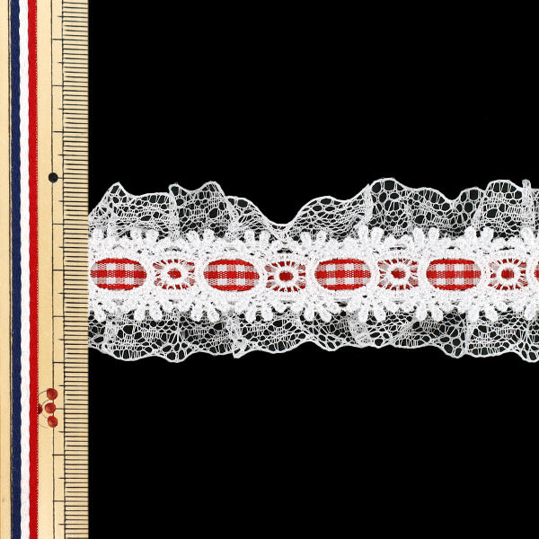 [Quantity from 5] LaceRibbon "Check frill lace width approx. 40mm red FR2507"