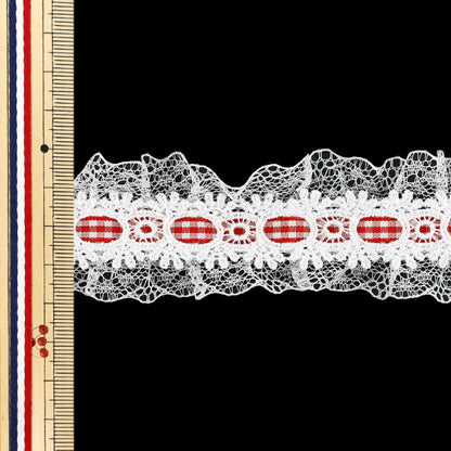 [Quantity from 5] LaceRibbon "Check frill lace width approx. 40mm red FR2507"