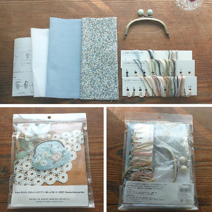 PIECE embroidery kit "RAIRAI's nostalgic flower embroidery kit Gamaguchi Shadow Blue Garden]