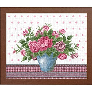 Embroidery kit "Cross stitch embroidery kit ono megumi flower coordination rose and light blue vase 747" Olympus