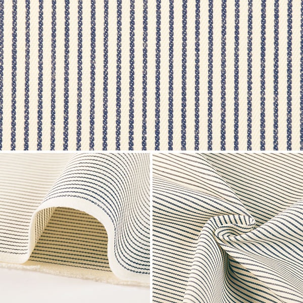 [From quantity 5] Fabric "10s Hickory white background x blue stripe"