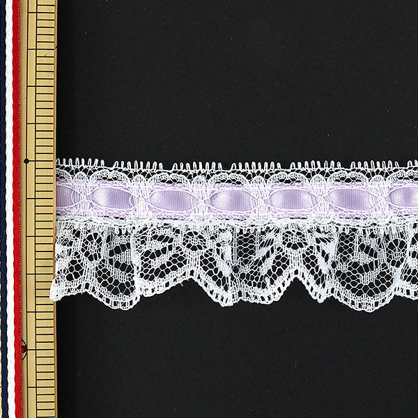 [De quantité 5] ruban ribon dentelle "Lace Purple White 000612 K-C13 dentelle bon marché"