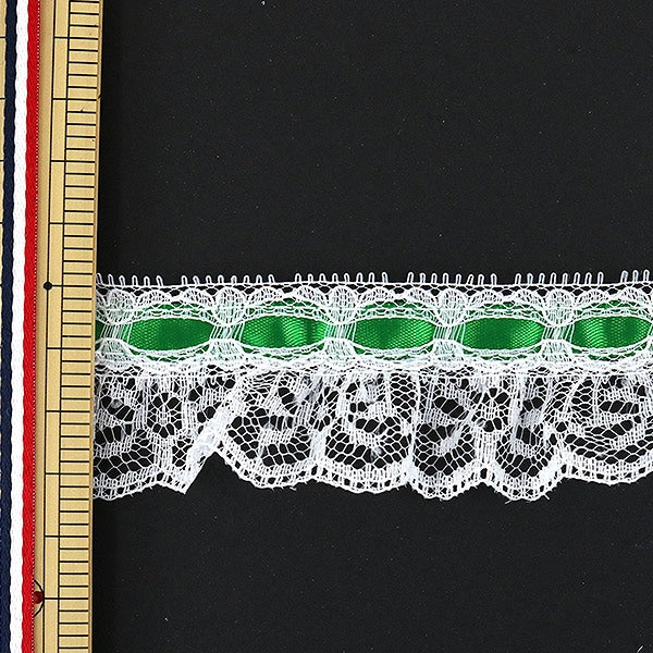 [Aus Quantität 5] Lace Ribon Tape "Spitze grün weiß 000612 K-C43 Chop Spitze"