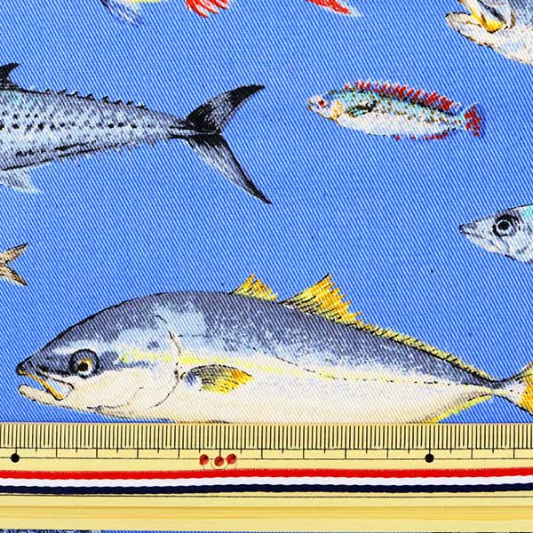 [From quantity 5] Fabric "Twill printFabricTwill fish Fabric Cloth admission Interior B Blue] COTTON KOBAYASHI