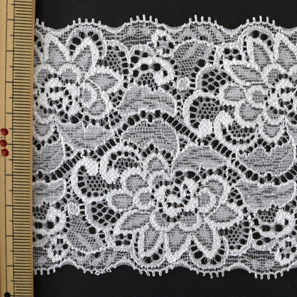 [Aus Quantität 5] Lace Ribon Tape "Stretch Russell Spitze weiße Breite etwa 80 mm S318"