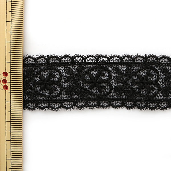 [Aus Quantität 5] Spitzen-Ribon-Klebeband "Tüll Spitze schwarzer Breite ca. 28 mm T24181-19"