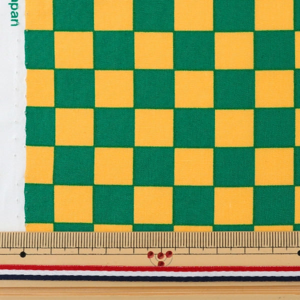 [Dalla quantità 5] tessuto "ampieprint ichimatsu pattern verde x giallo"