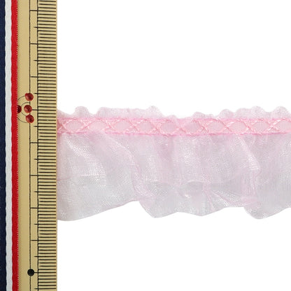 [Dalla quantità 5] nastro a nastro frontale "Organdy Frillyl Larghezza circa 38 mm 2a rosa chiaro 8811F-2"