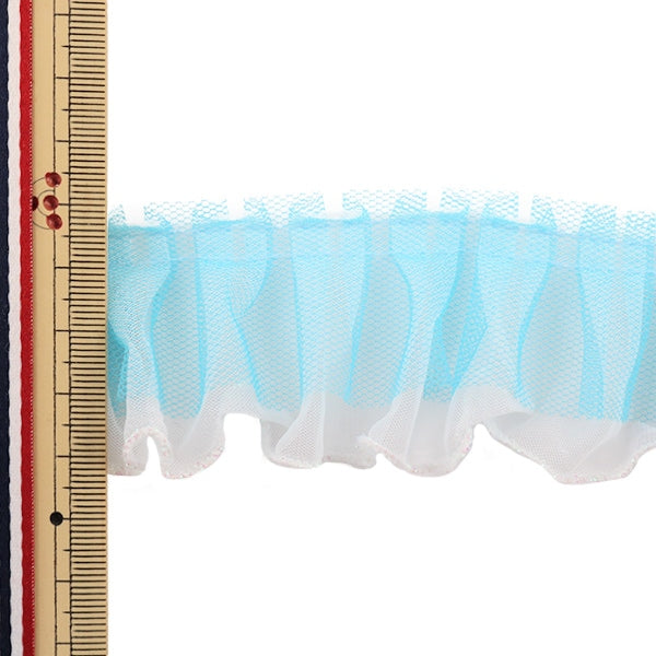 [From quantity 5] frillsRibbonTape "Tulle Box Frill 2018 Width about 40mm 3rd Blue Blue IR005-3"