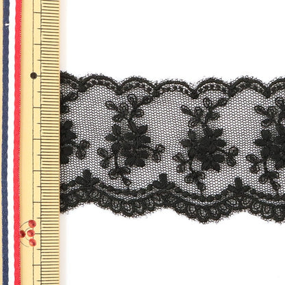 [De la cantidad 5] Cinta de ribona de encaje "Lace de tul de aproximadamente 45 mm de ancho Negro 24122-19"