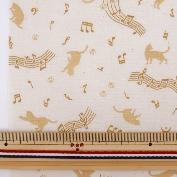 [From quantity 5] Fabric 『Scare Print Lucky print cat pattern kinari x orange KW-3115-11D]