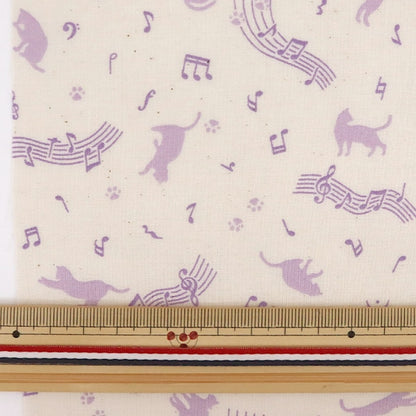 [From quantity 5] Fabric 『Scare Print Lucky print cat pattern Kinari x Purple KW-3115-11E]