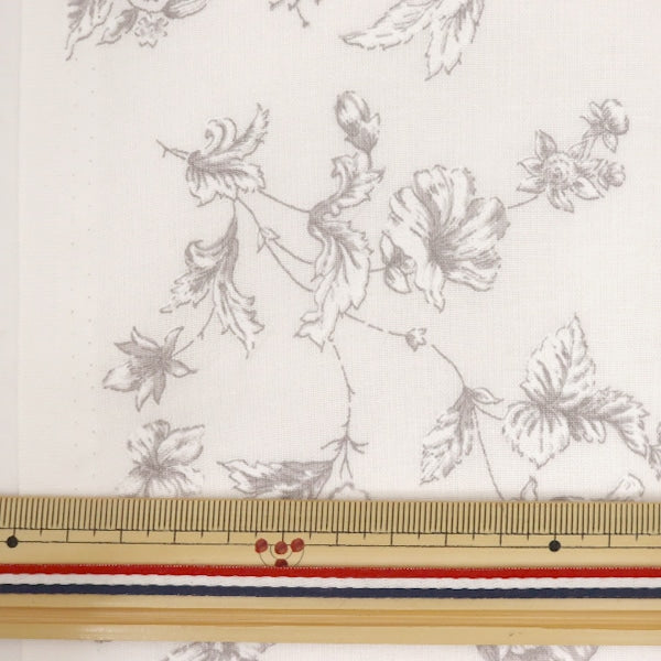 [From quantity 5] Fabric 『Scare Print Lucky Print Flower Pattern White x Gray KW-3115-9G]