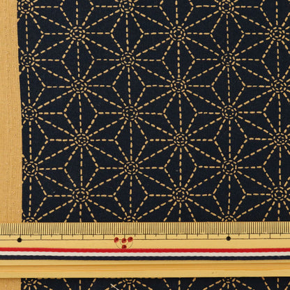 [From quantity 5] Fabric 『Sheeting Japanese pattern hemp leaf navy blue 88220-3-4]