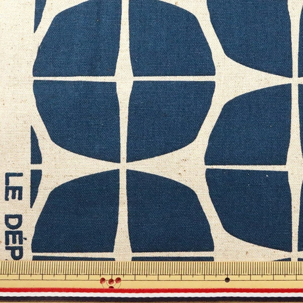 [Dalla quantità 5] tessuto "tela di lino di cotone pattern geometrico navy 148-1805-a4"