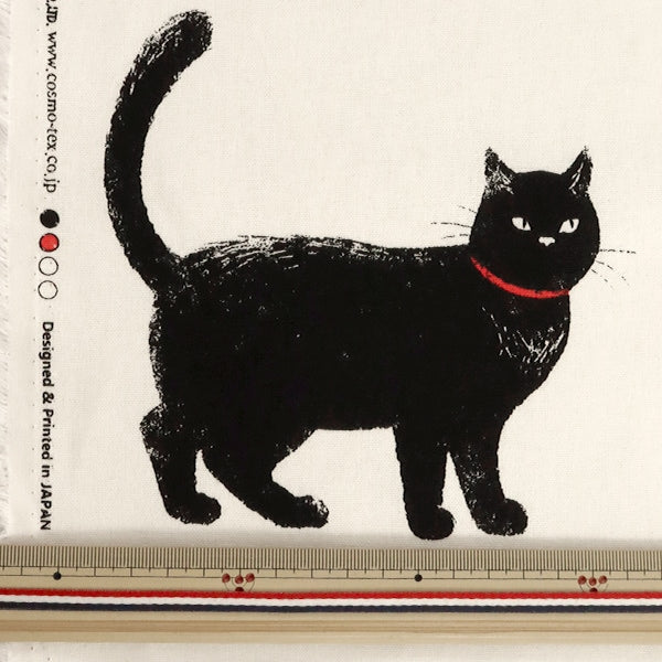 数量5から】 生地 『綿麻キャンバス 小生意気な黒猫 シロ AP51308-3A