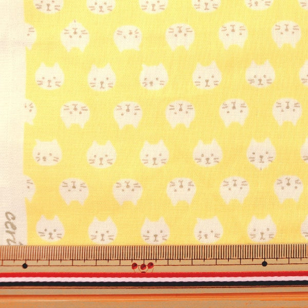 [From quantity 5] Fabric 『double gauze Cat Yellow KTS3744-D] COTTON KOBAYASHI