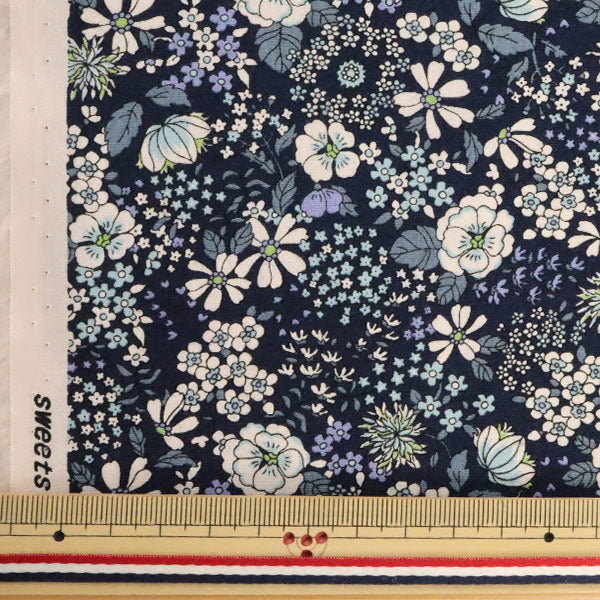 [From quantity 5] Fabric "Broad small floral pattern navy KTS6097-D" COTTON KOBAYASHI