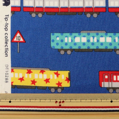 [From quantity 5] Fabric 『Oxford Tip-Top Collection (Tip Top Collection) Various Trains Blue