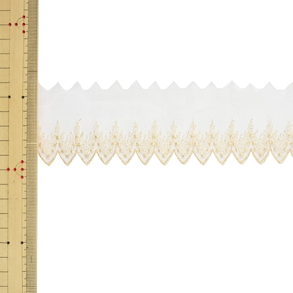 [Aus Quantität 5] Spitze Ribon Tape "Metallic Tulle Spitze 62426K 00 Farbe" Mokuba Wood Horse