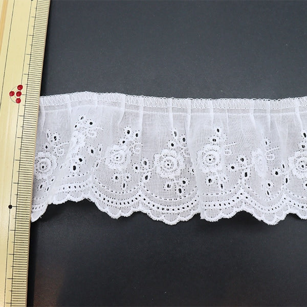 [From quantity 5] RaceRibbonTape "Cotton Frill White 7601F-1"