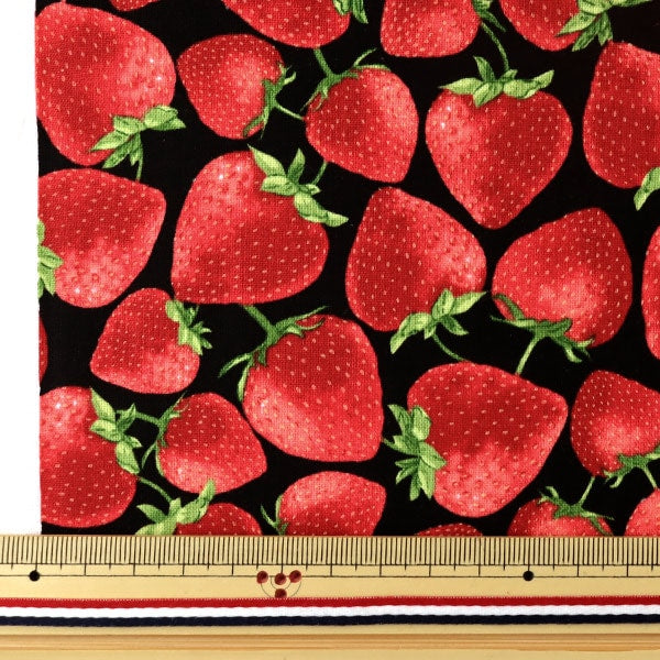 [Dalla quantità 5] tessuto "Strawberry Stampa a getto d'inchiostro C7347-Black" Cotton USA