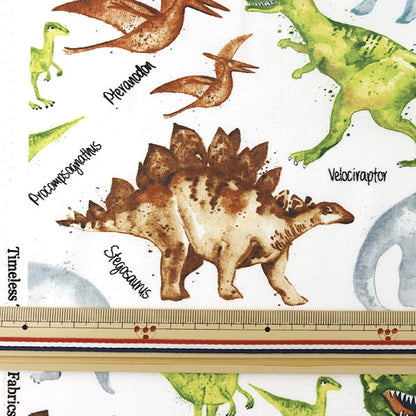 [De la cantidad 5] Fabric "Dinosaurio impreso con inyección de tinta C7219-White" USA Cotton