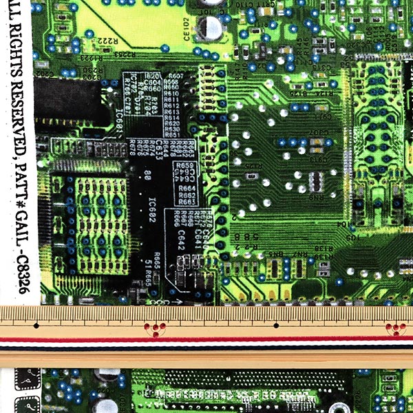 [수량 5에서] 천・원단 "잉크젯 프린트 전자 회로 C8326-Green" USA 인쇄 직물