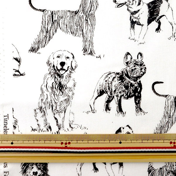 [From quantity 5] Fabric "Inkjet print dog sketch C8240-WHITE" USA cotton