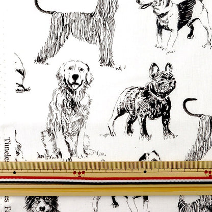 [From quantity 5] Fabric "Inkjet print dog sketch C8240-WHITE" USA cotton