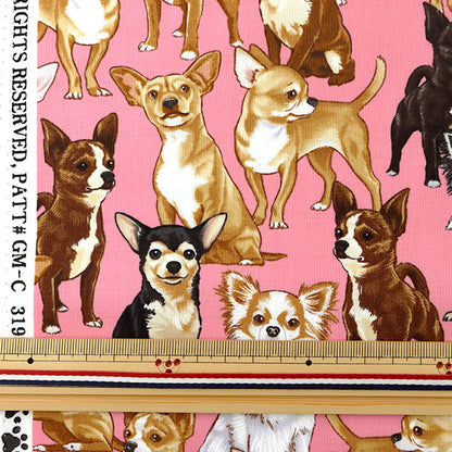 [From quantity 5] Fabric "Inkjet print Chihuahua C3191-PINK" USA cotton