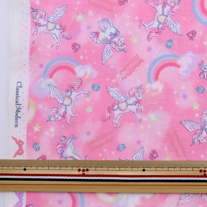 [From quantity 5] Fabric "Antibacterial and deodorant Sheeting Unicorn Rainbow Pink CMOF-52]