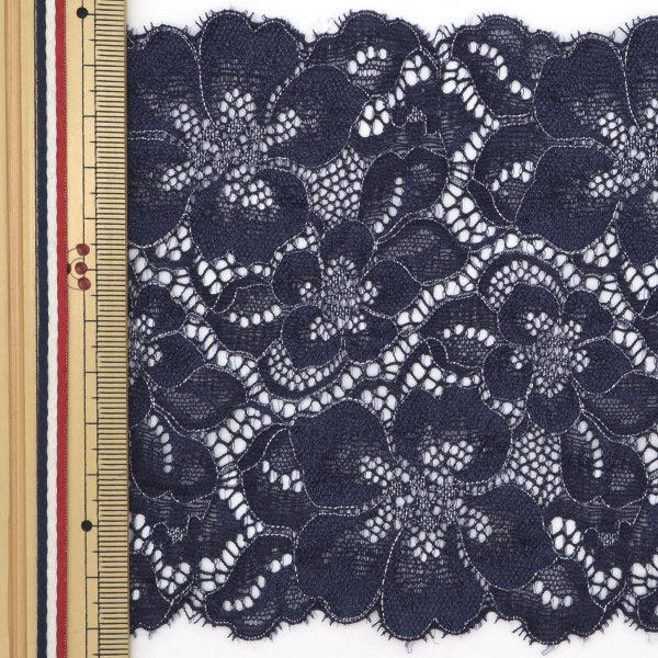 [Dalla quantità 5] nastro ribon razza "Stretch Lace 2020 Pattern floreale Navy IK262326R-6"