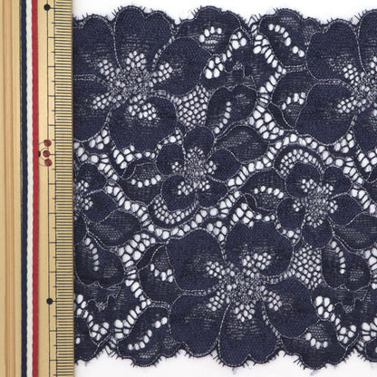 [From quantity 5] RaceRibbonTape "Stretch lace 2020 floral pattern navy IK262326R-6"