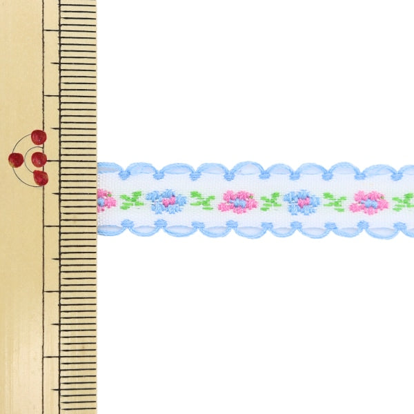 手芸テープ 『チロリアンテープ 3m巻き 花 ブルー TRO-15』