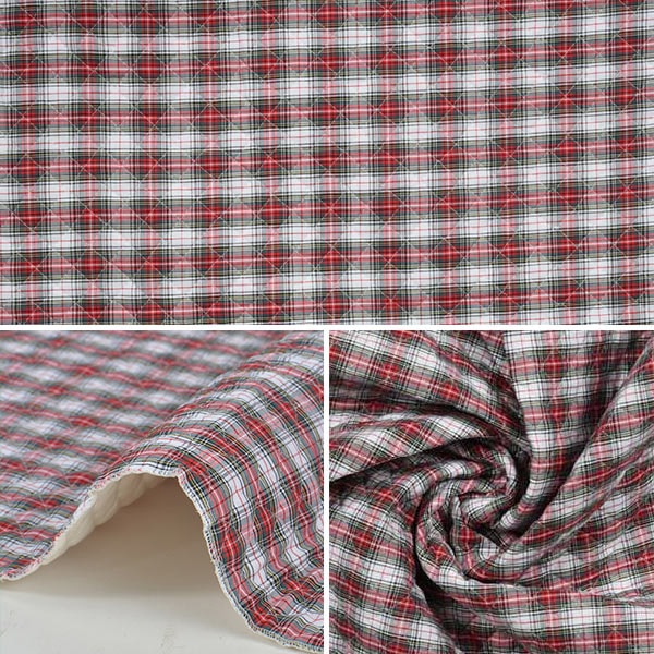 [Dalla quantità 5] tessuto "Tipo trapunta tartan White Bachelon X Red Q51010-103"