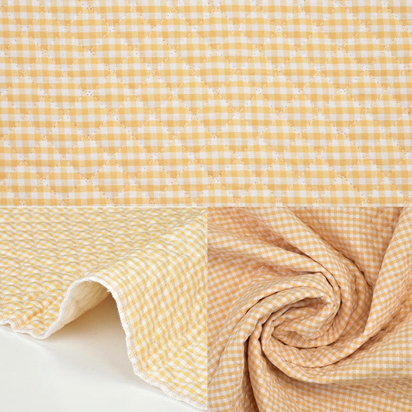 [Aus Menge 5] Stoff "Vorgerichtete Gingham-Quilt während der Breite um 105 cm Beige x weiß q-co-gim-be"