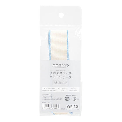 자수 천 『코튼테이프 너비 3cm x 1m 4 번째 컬러 블루 라인 7261-9-4] Lecien Lecien 코스모 코스모