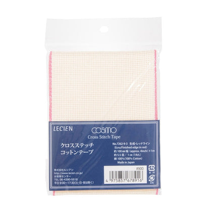 刺しゅう布 『コットンテープ 幅10cm×1m 3番色 レッドライン 7262-3』 LECIEN ルシアン cosmo コスモ