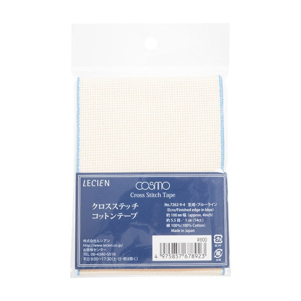 刺しゅう布 『コットンテープ 幅10cm×1m 4番色 ブルーライン 7262-4』 LECIEN ルシアン cosmo コスモ