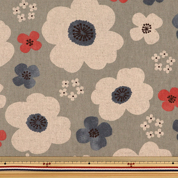 [From quantity 5] Fabric "Cotton hemp canvas flower gray SK-5400-4C"