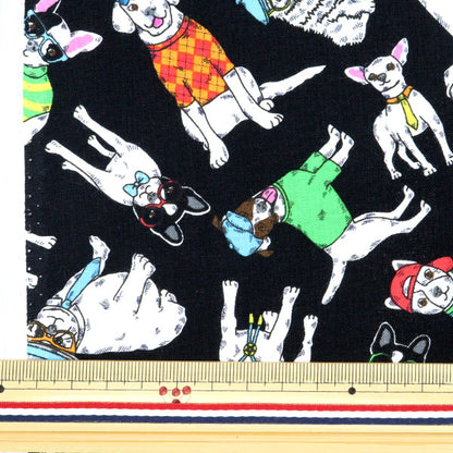 [De la quantité 5] Tissu "USA Cotton Dapper chien chien et motif de chapeau chien-C8919"