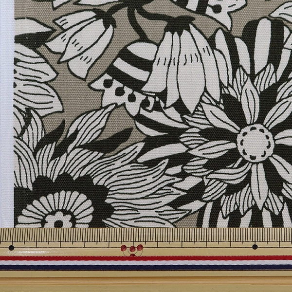 [De la quantité 5] Tissu 『Oxford Modèle floral Greige 99093-3A"