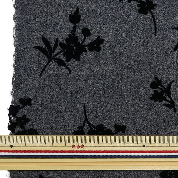 【数量5から】 生地 『ウール100% フロッキーニット 花柄 グレー 34747-4A』