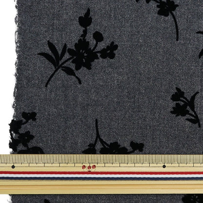 【数量5から】 生地 『ウール100% フロッキーニット 花柄 グレー 34747-4A』