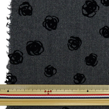 【数量5から】 生地 『ウール100% フロッキーニット ローズ柄 グレー 34747-5A』