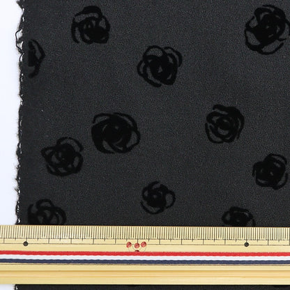 【数量5から】 生地 『ウール100% フロッキーニット ローズ柄 ブラック 34747-5D』