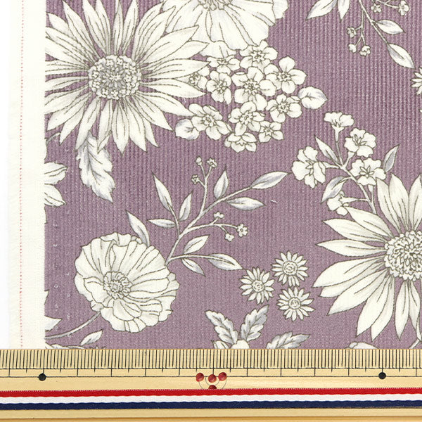 [Aus Quantität 5] Stoff "21W Corduro Print Blumenmuster Lavendel 38095-2B"